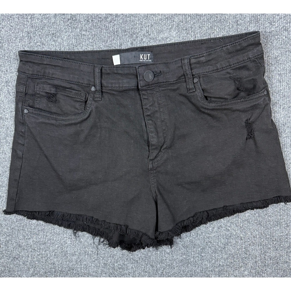 Kut From The Cloth Jane High Rise Black Denim Shorts 12 Stretch W35 Fray Hem